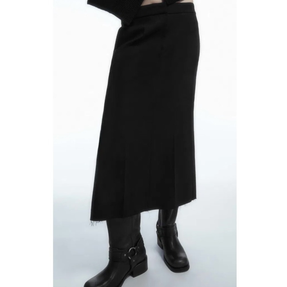 COS Deconstructed Wool Blend Midi Pencil Skirt Black Raw Hem EU 38 US 8